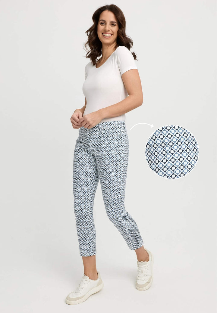 wonderjeans Ankle White Blue Mini Square Print